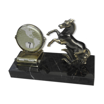 Perpetual calendar art deco horse figurine in marble