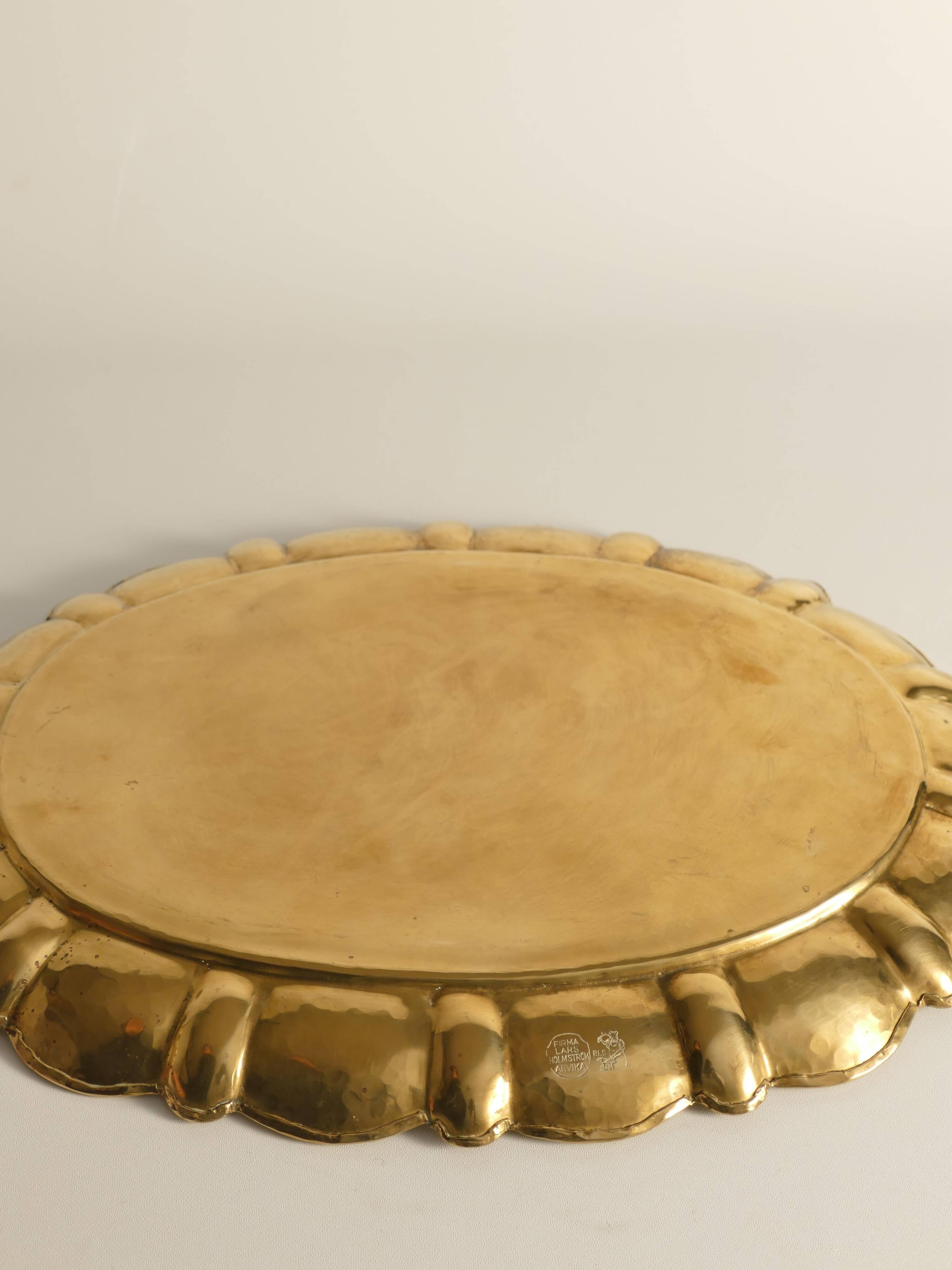 Hollywood Regency Large Oval Brass Tray by Firma Lars Holmström, Sweden 1940's