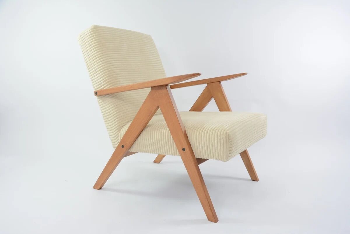 Armchair Kompas corduroy cream renovated
