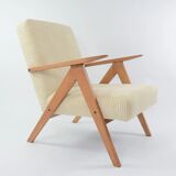 Fauteuil Kompas velours côtelé crème rénové