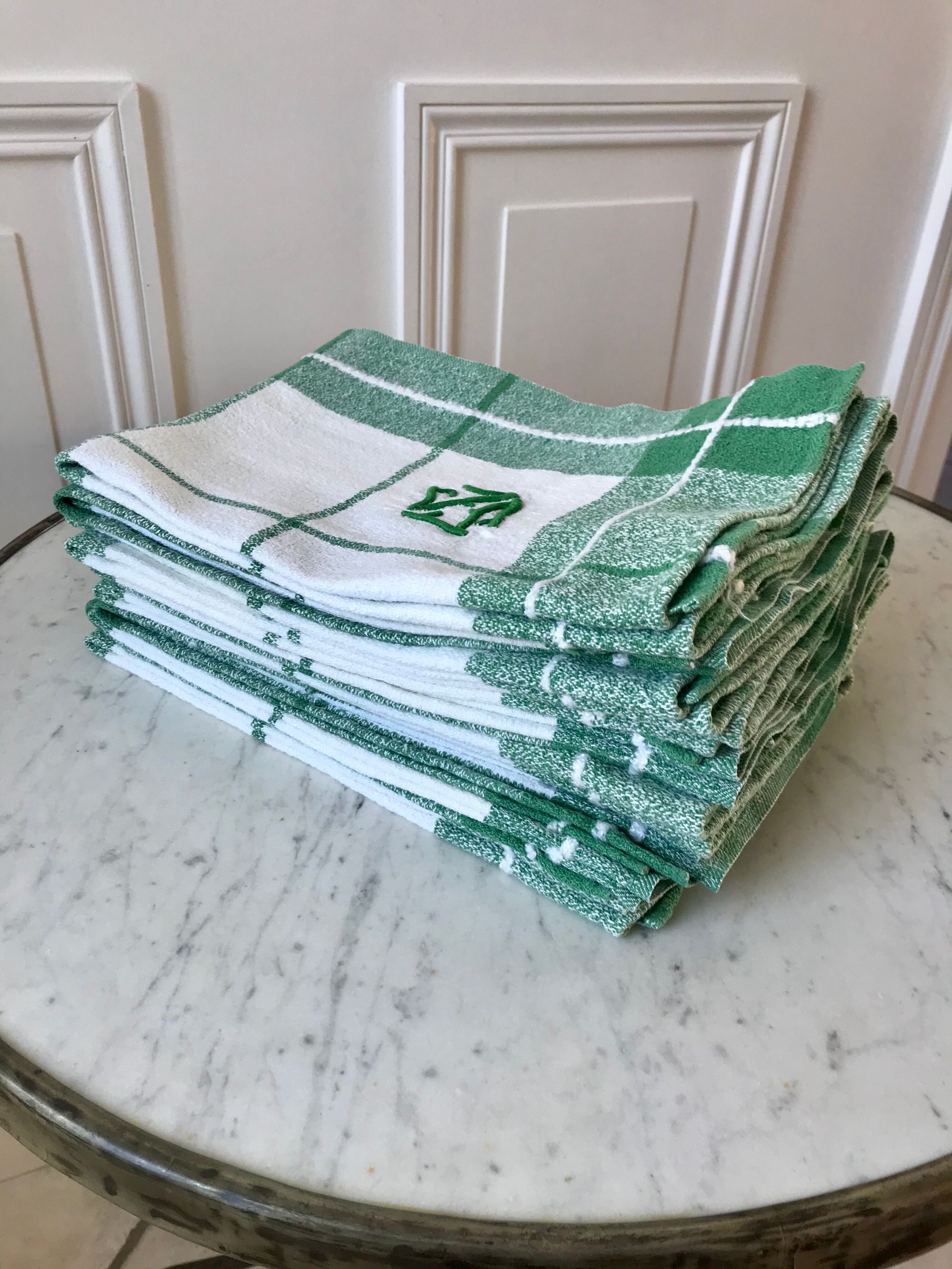Set of 9 embroidered cotton napkins 60s