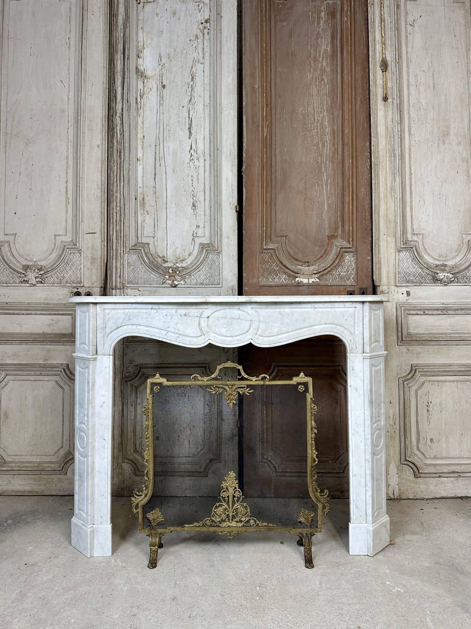 Louis XV style fireplace in white marble circa 1900