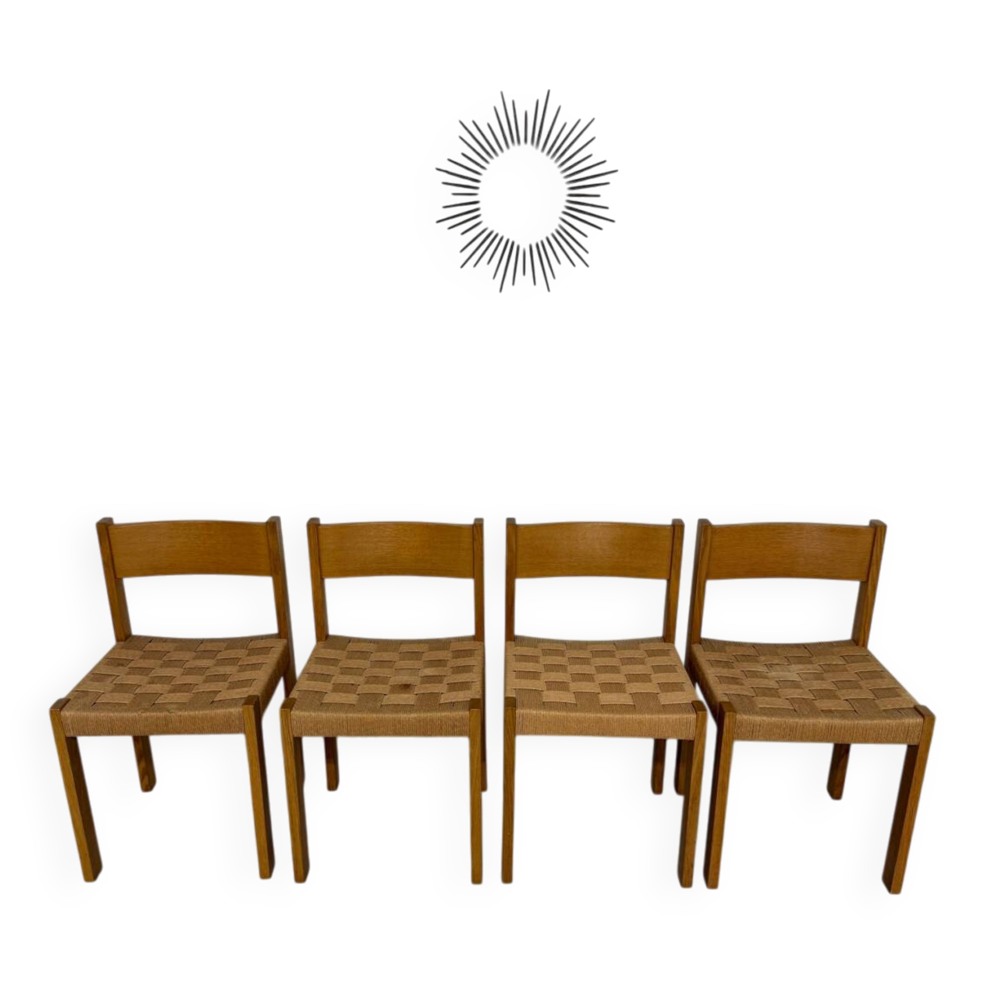 4 chaises bois et corde design Robert et Trix Haussmann  Dietiker vintage