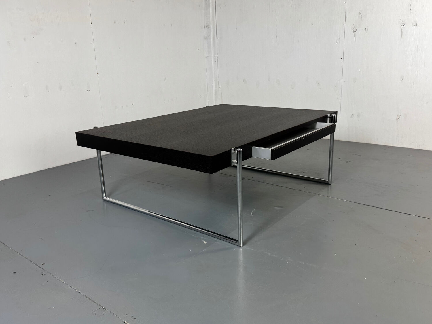 Bauhaus style black solid wood and tubular steel coffee table, Germany