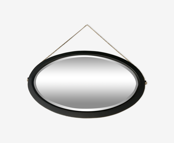 Miroir ovale en bois "noir poudré" avec cordage