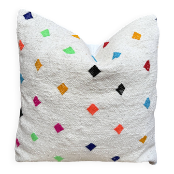 Coussin Kilim en laine berbère fait main : Coussin de sol marocain