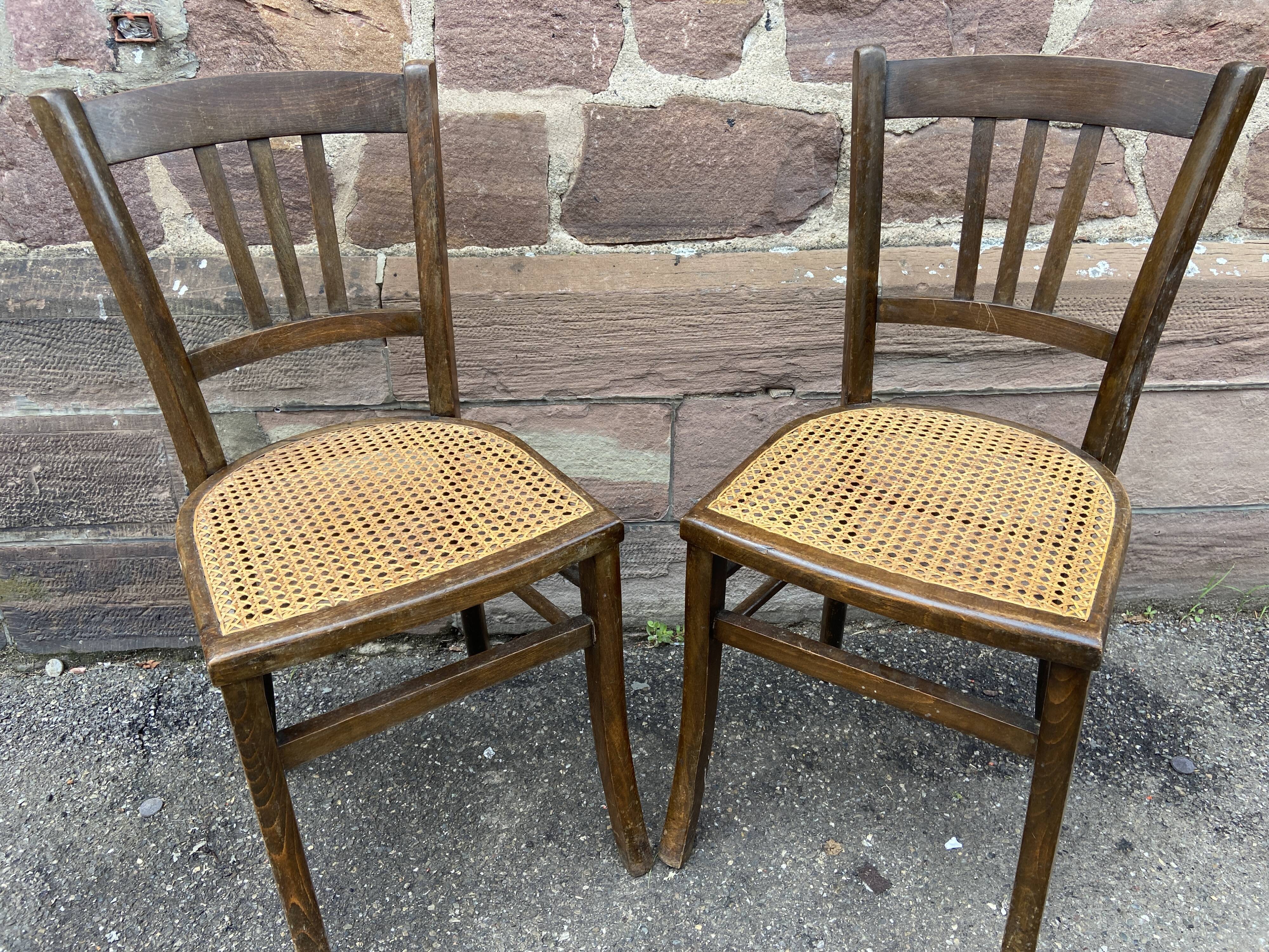 Pair of vintage peasant bistro chairs 1930