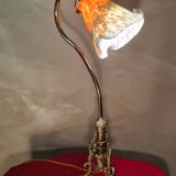 Bronze lamp, art nouveau brass 50x30 with tulip glass paste