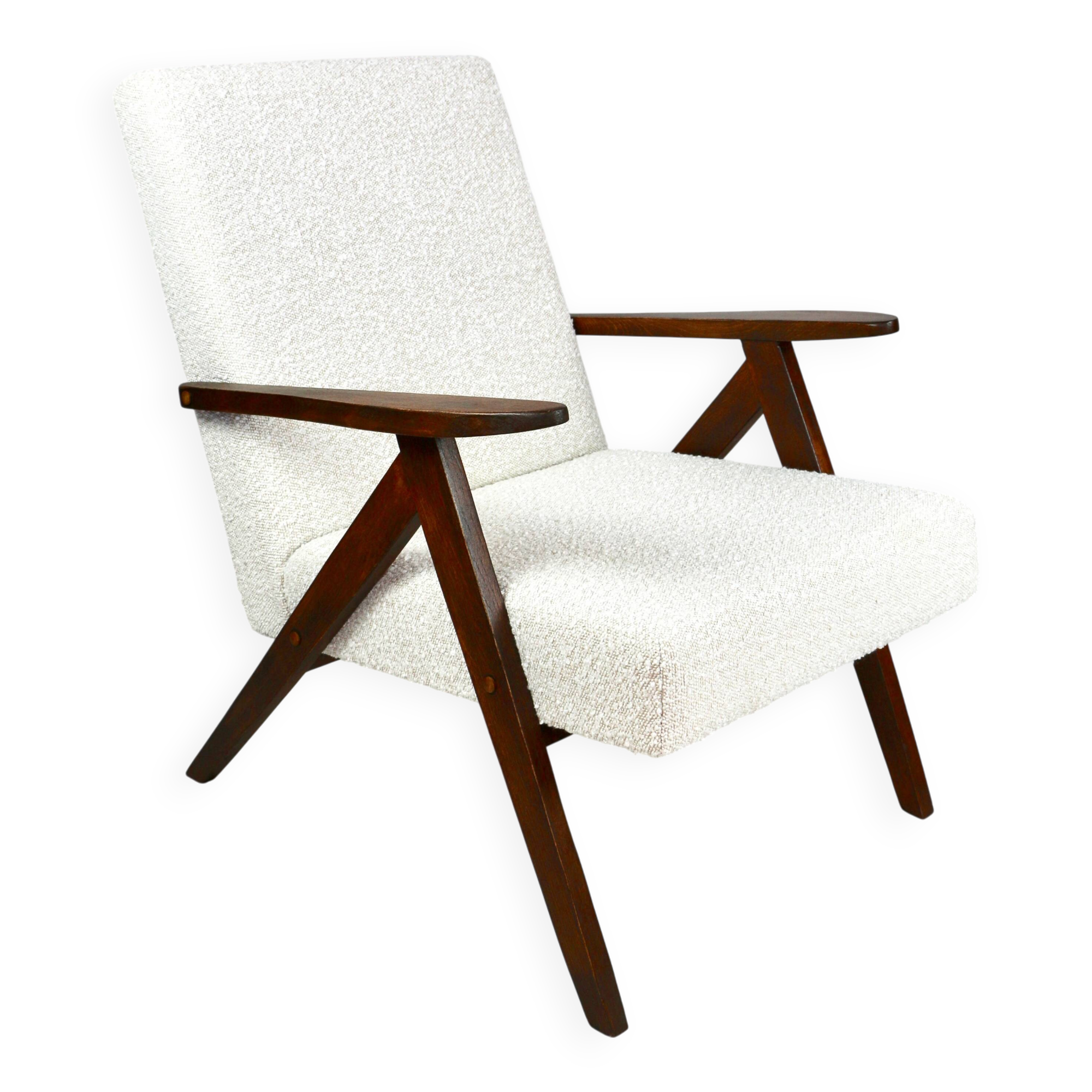 Fauteuil vintage B-310 VAR blanc crème bouclé années 1970 - 2 pièces disponibles