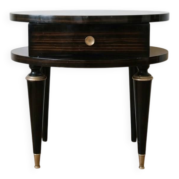 Art Deco bedside table in black wood with gold details.