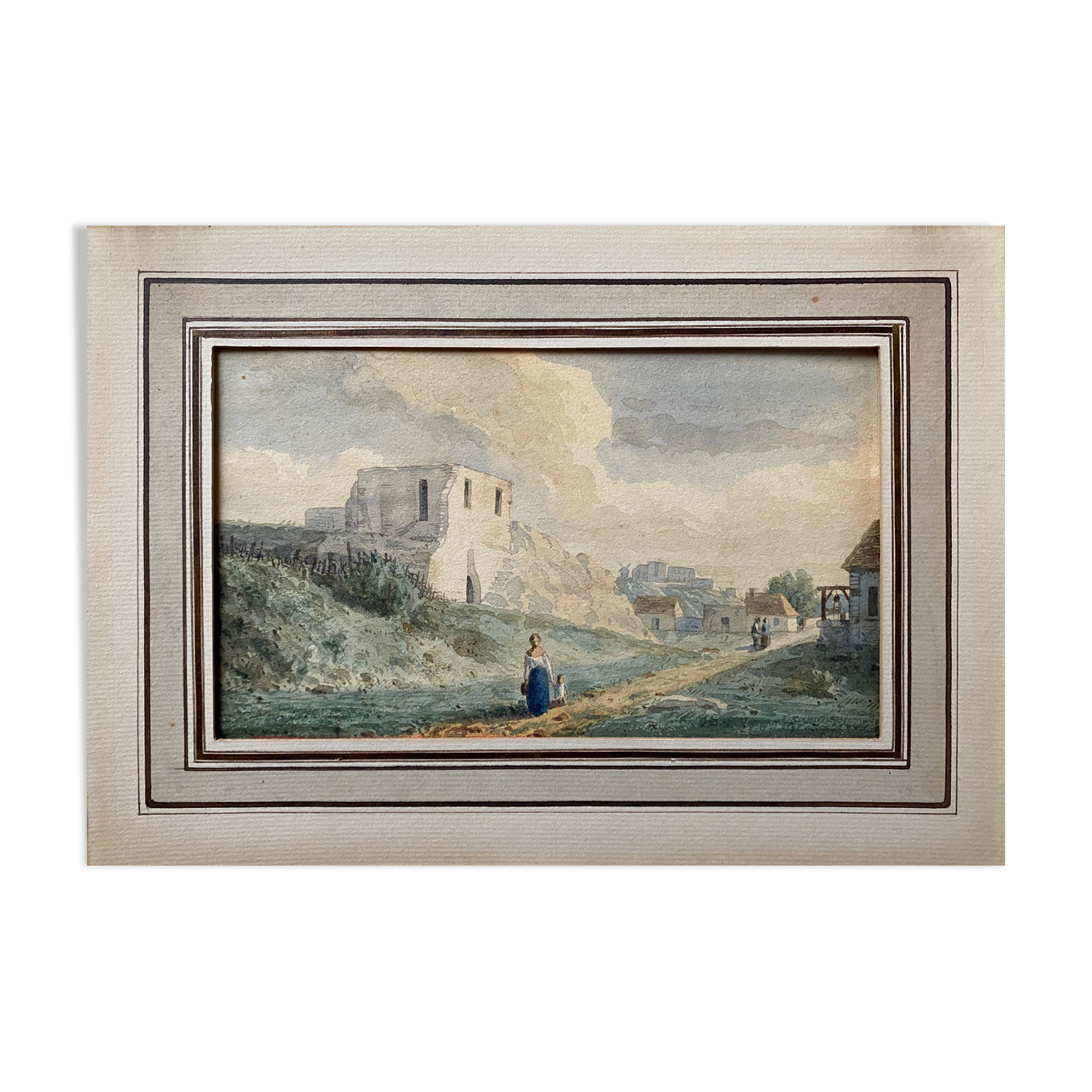 Watercolor painting around 1870 "The ballad" signed with Marie Louise