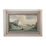 Watercolor painting around 1870 "The ballad" signed with Marie Louise