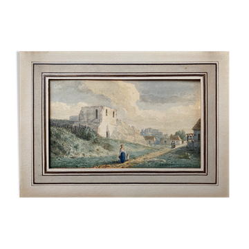 Watercolor painting around 1870 "The ballad" signed with Marie Louise