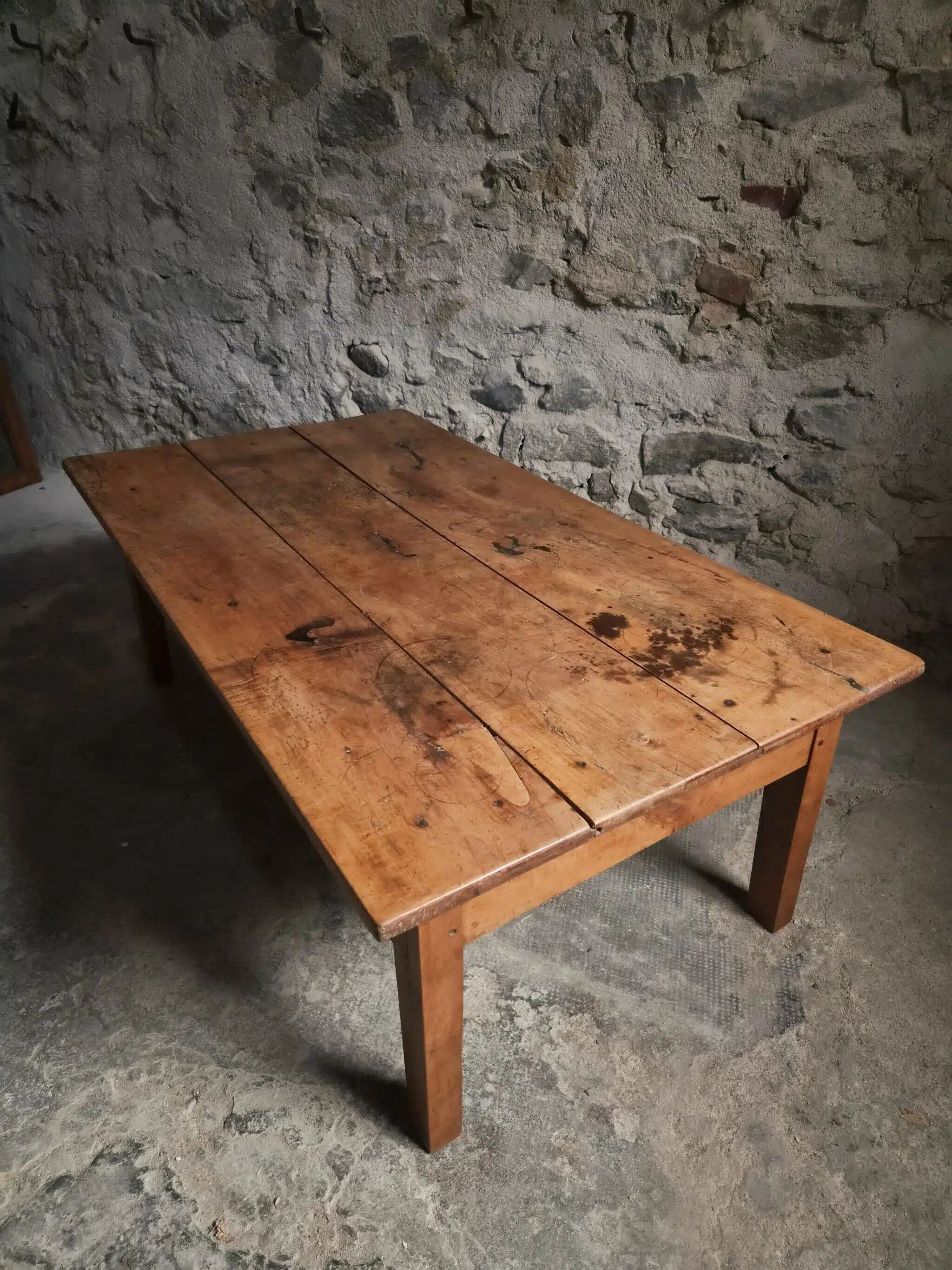 Antique cherry coffee table, rustic farmhouse table with drawer, circa 1750–1800.