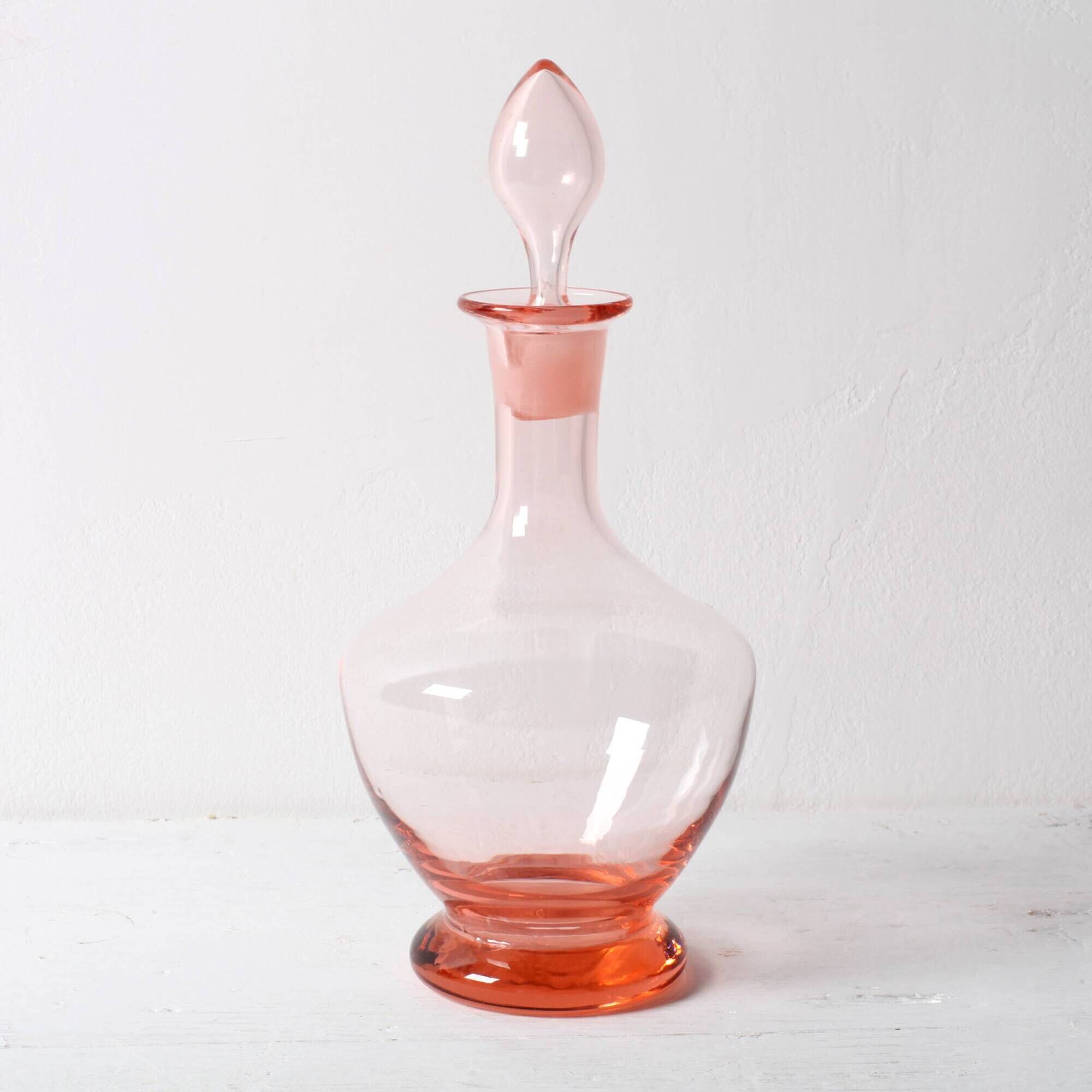 Pair of Rare Vintage Pink Glass Decanters / Empoli / Italy / 1930s
