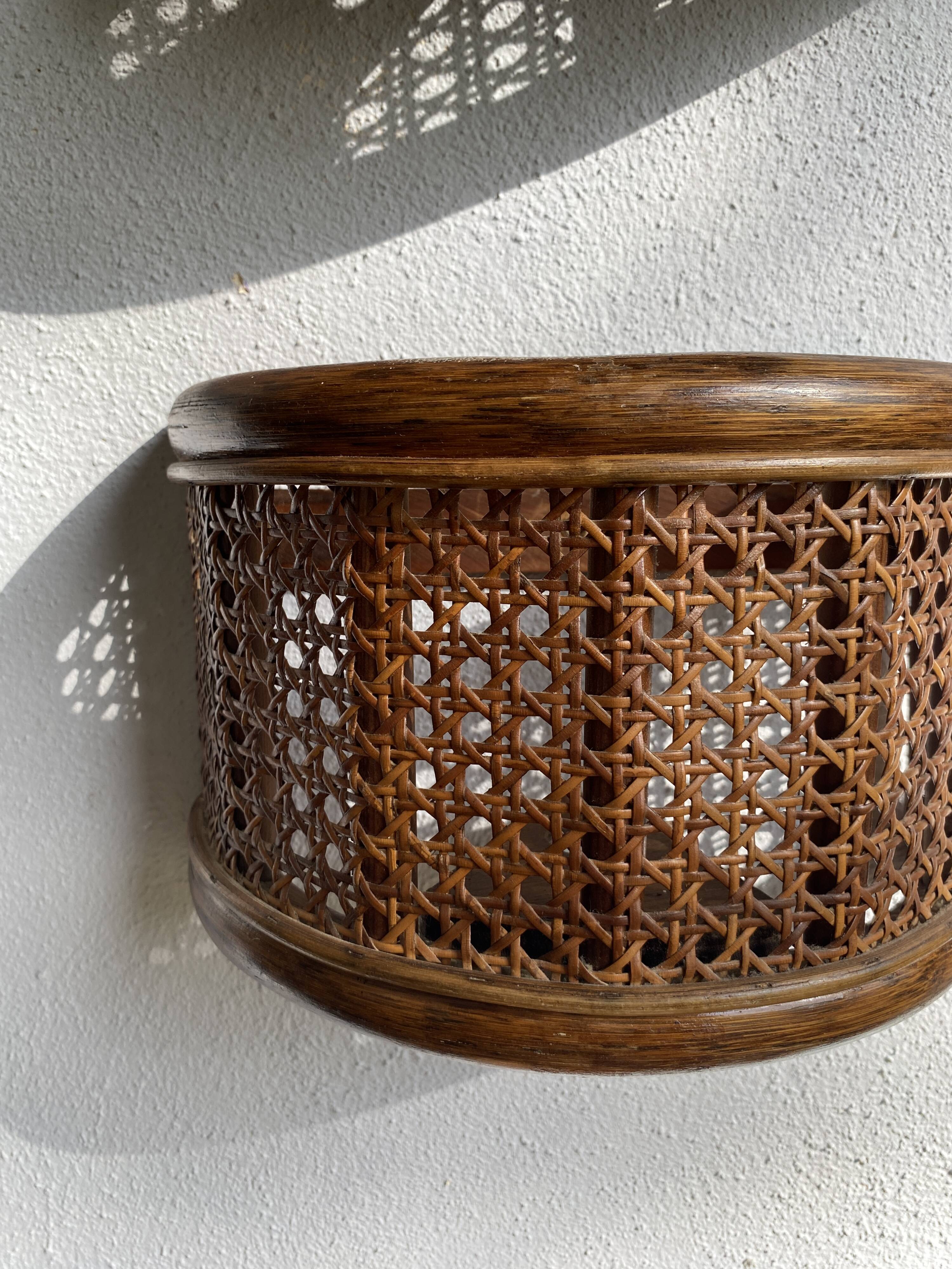 Duo wall lights, 3 M fabric cable, rattan and cane, 70s