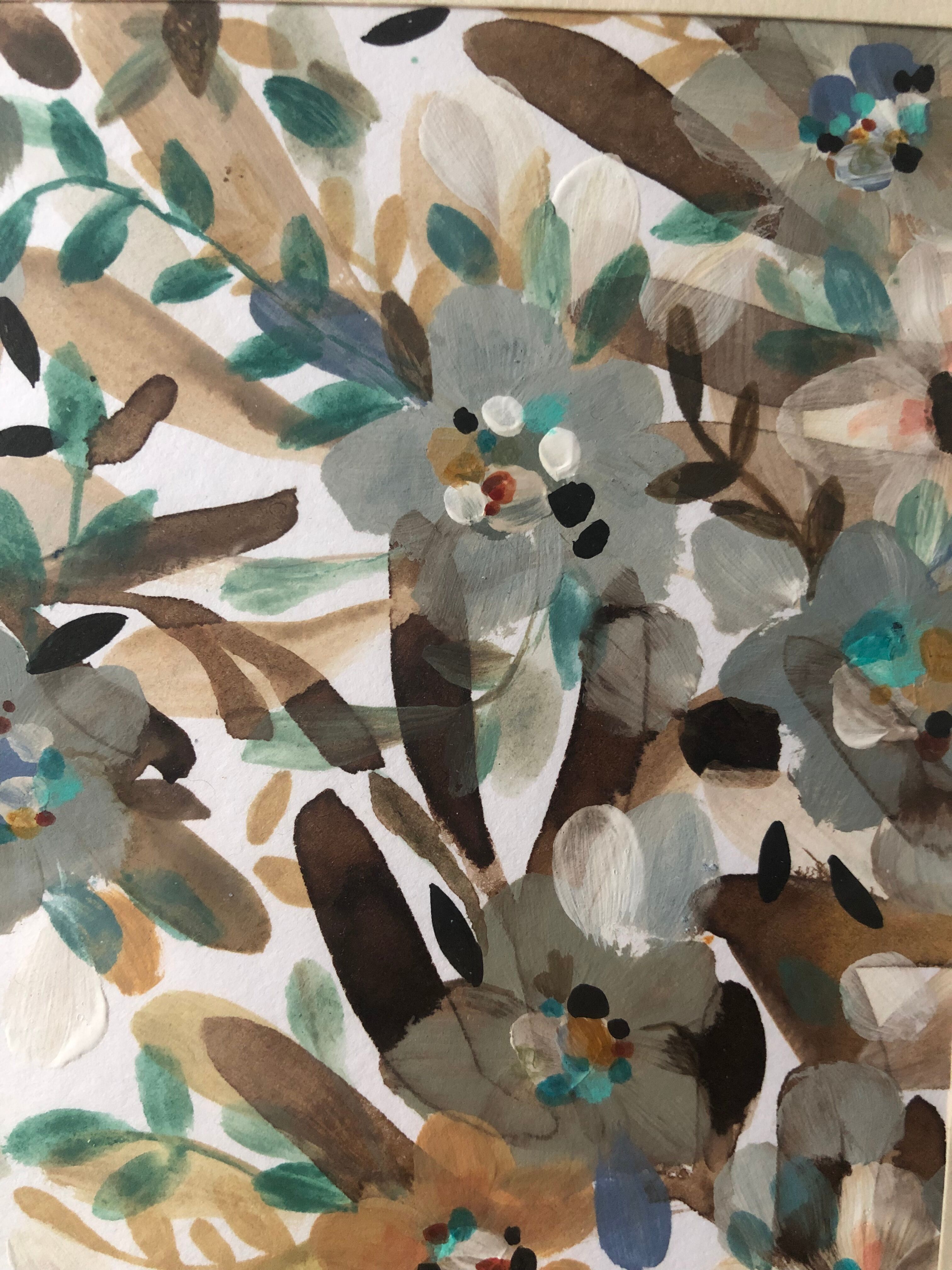 Peinture acrylique encadrée feuillage et lumière dorée