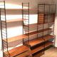 Vintage modular wall-mounted library shelf in blond walnut 1960-80