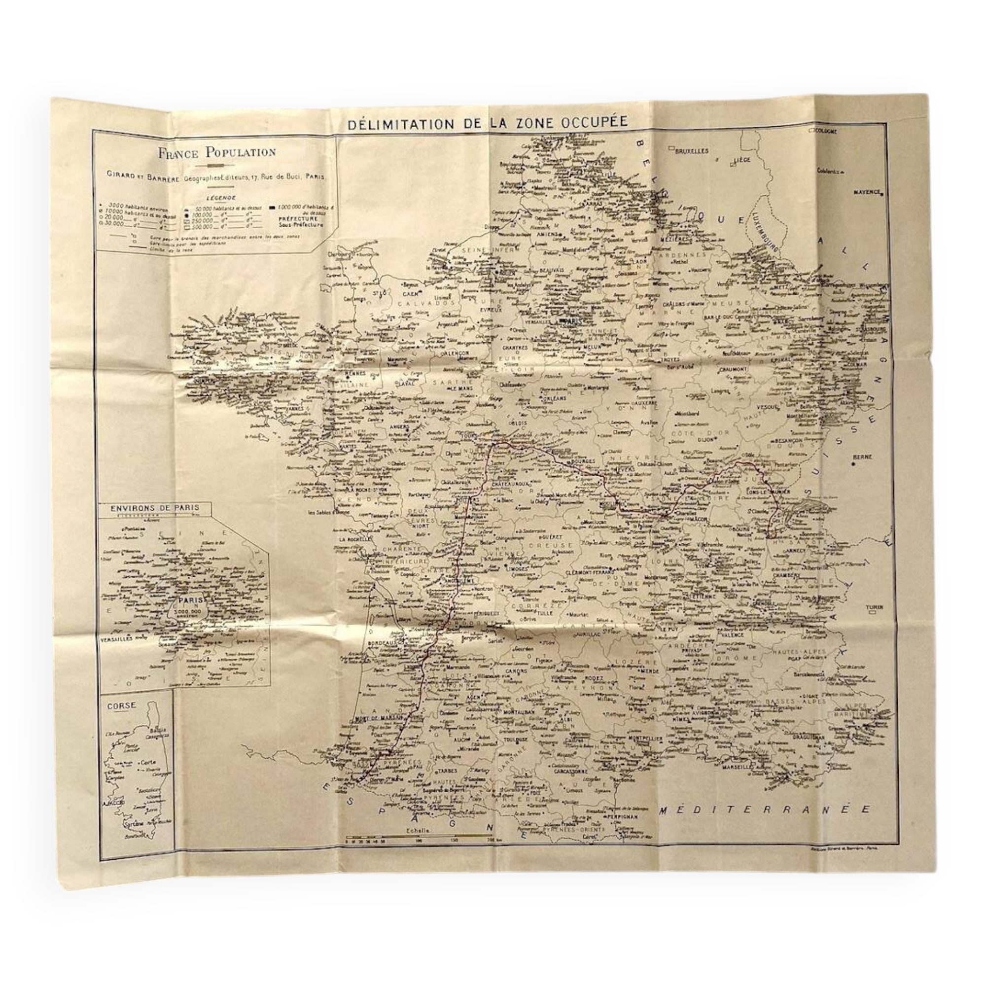 Vintage 1940 Occupied Zone Boundary Map