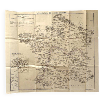 Carte de Délimitation de la Zone Occupée vintage 1940