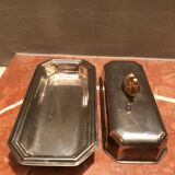 Old silver metal butter dish, duck