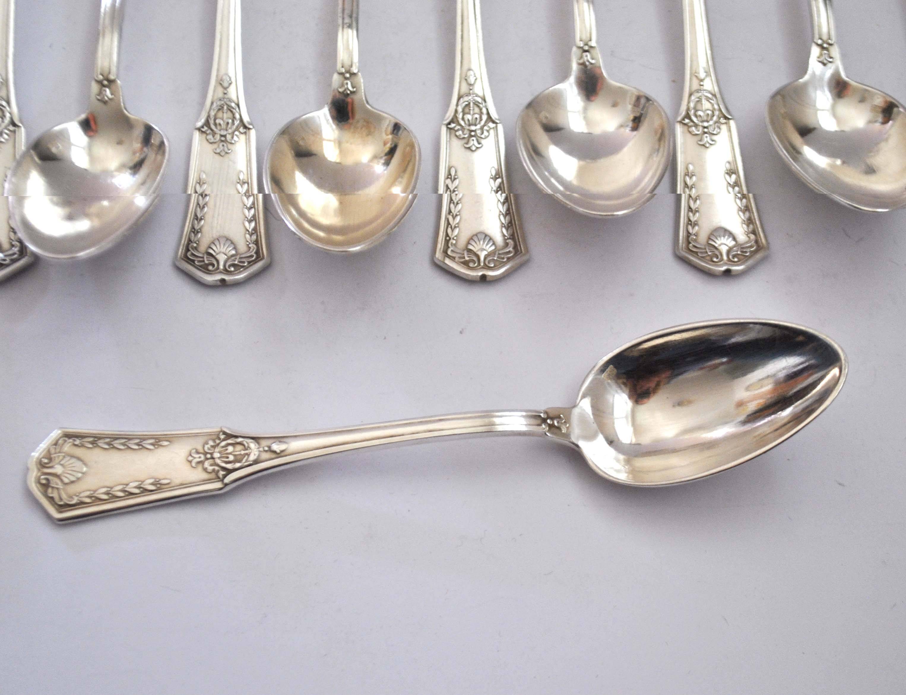 SFAM 12 EMPIRE dessert teaspoons in silver metal model "Sans embarrass" 14.5cm