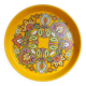 Plateau rond en métal vintage seventies jaune de 30 cm de diamètre