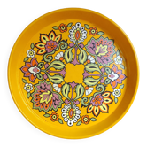 Plateau rond en métal vintage seventies jaune de 30 cm de diamètre