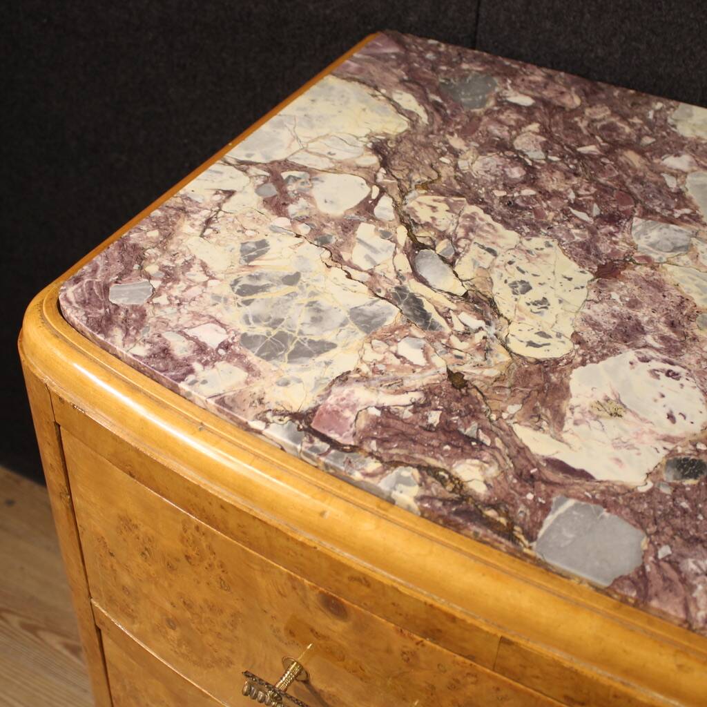 Commode en bouleau du XXe siècle avec plateau en marbre