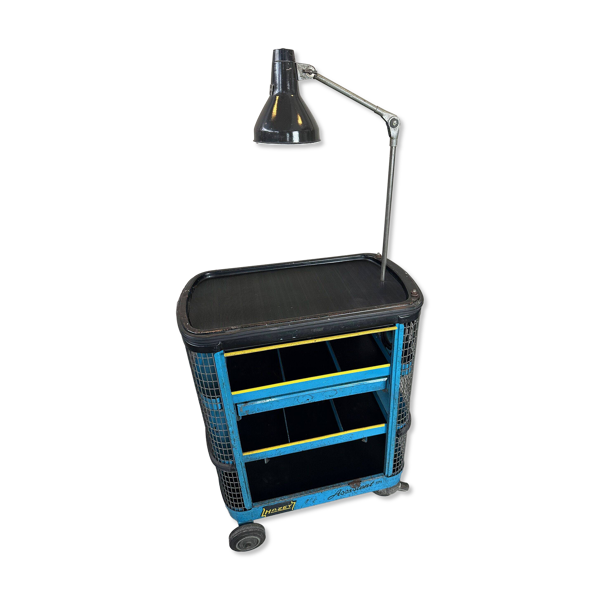 Trolley industriel vintage 'Hazet Assistent' + lampe Rademacher