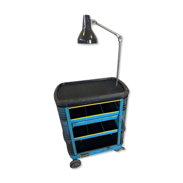 Trolley industriel vintage 'Hazet Assistent' + lampe Rademacher