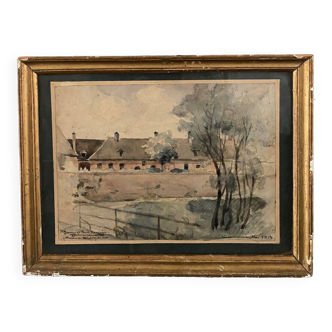 Watercolor on paper by Solange Diellat Valenciennes May 1913 barracks