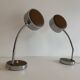 Pair of adjustable vintage table lamps, chrome metal and wood, France.