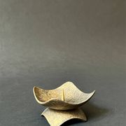 Hammered brass candle holder, brutalist design, 1970s