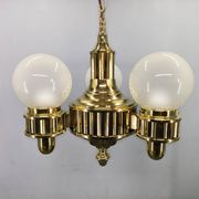 Art Deco Brass and Opaline Glass Chandelier, Czechoslovakia