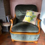 Set of 2 gray and green velvet armchairs