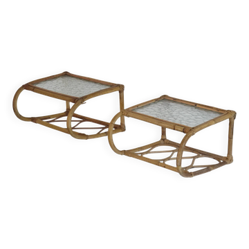 Paire d'étagères en rotin et verre 1960