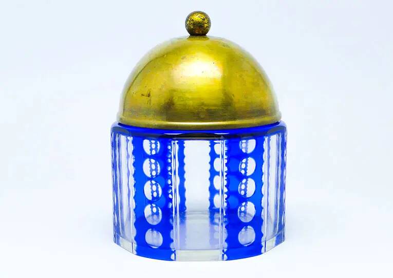 Art Deco bonbonniere, double-layered glass, brass, Germany, 1930s