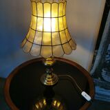 Brass lamp and mother-of-pearl lampshade circa 1970/80