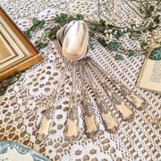 6 silver-plated metal soup spoons, 12g, art nouveau