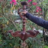 Antique lamp or candlestick, hand-carved, turned wood, Renaissance style