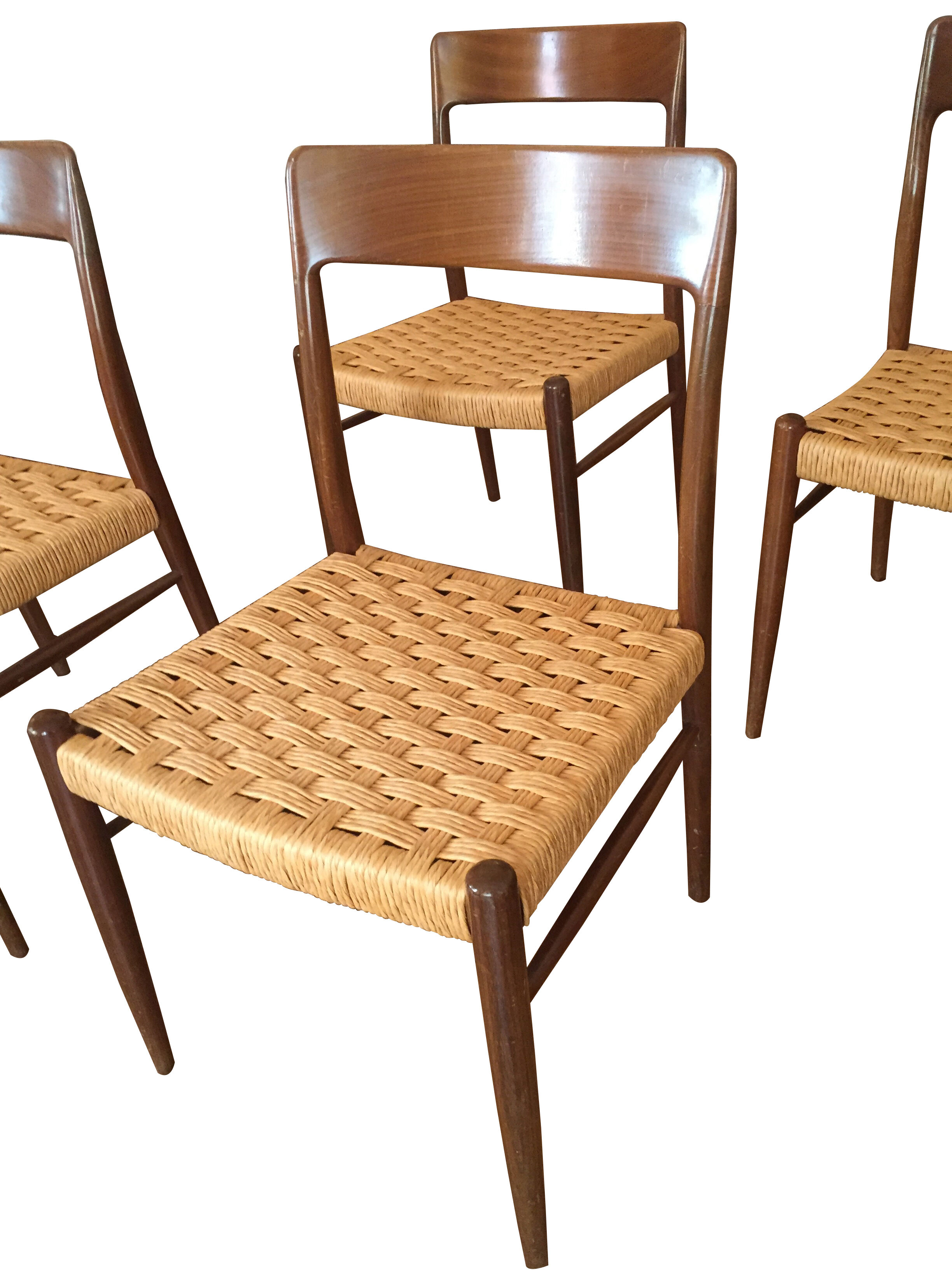 Set of 6 chairs rattan and mahogany N.Otto Moller