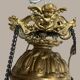 Antique lustre from the late 19th century, brass and opaline with floral decoration, 9 oil lights.