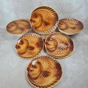 Set of 6 large fish plates Sarreguemines vintage