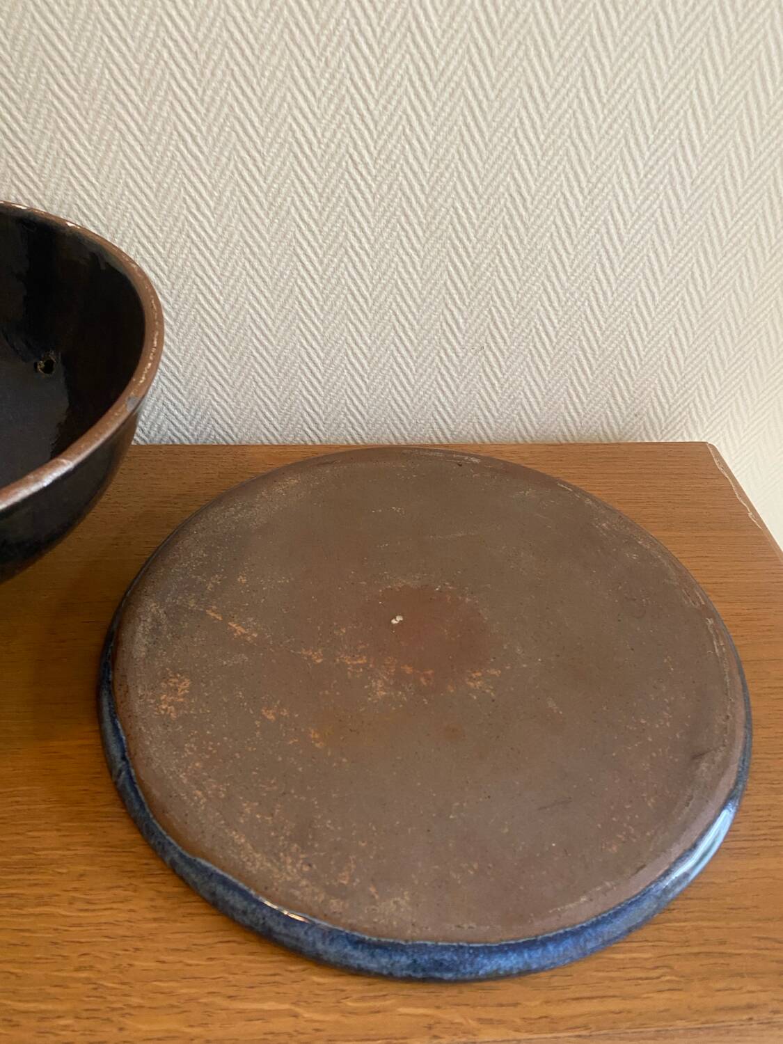 Blue glazed stoneware cheese dome