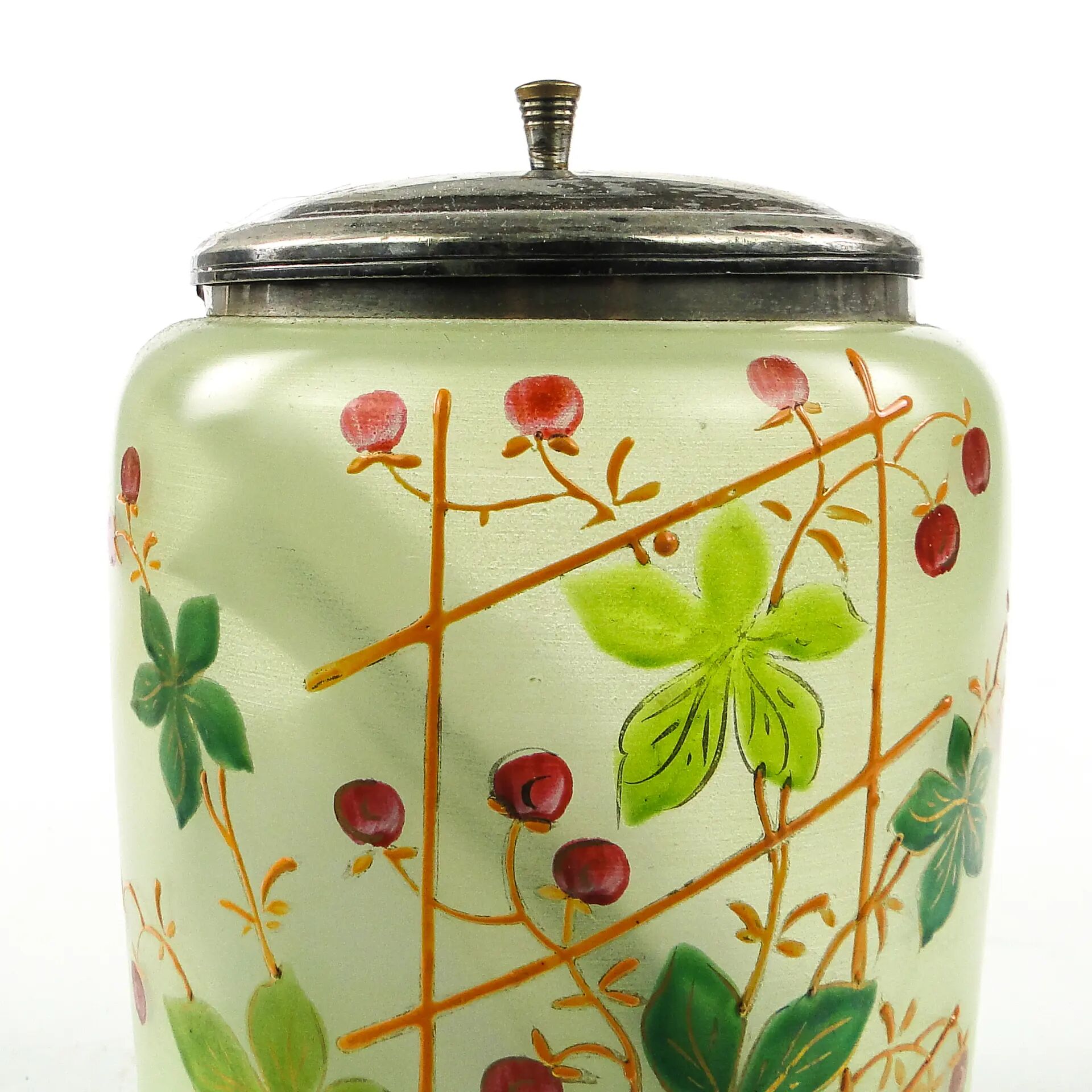 Art Nouveau tea container, frosted glass, silver-plated brass, Sweden, 1960s