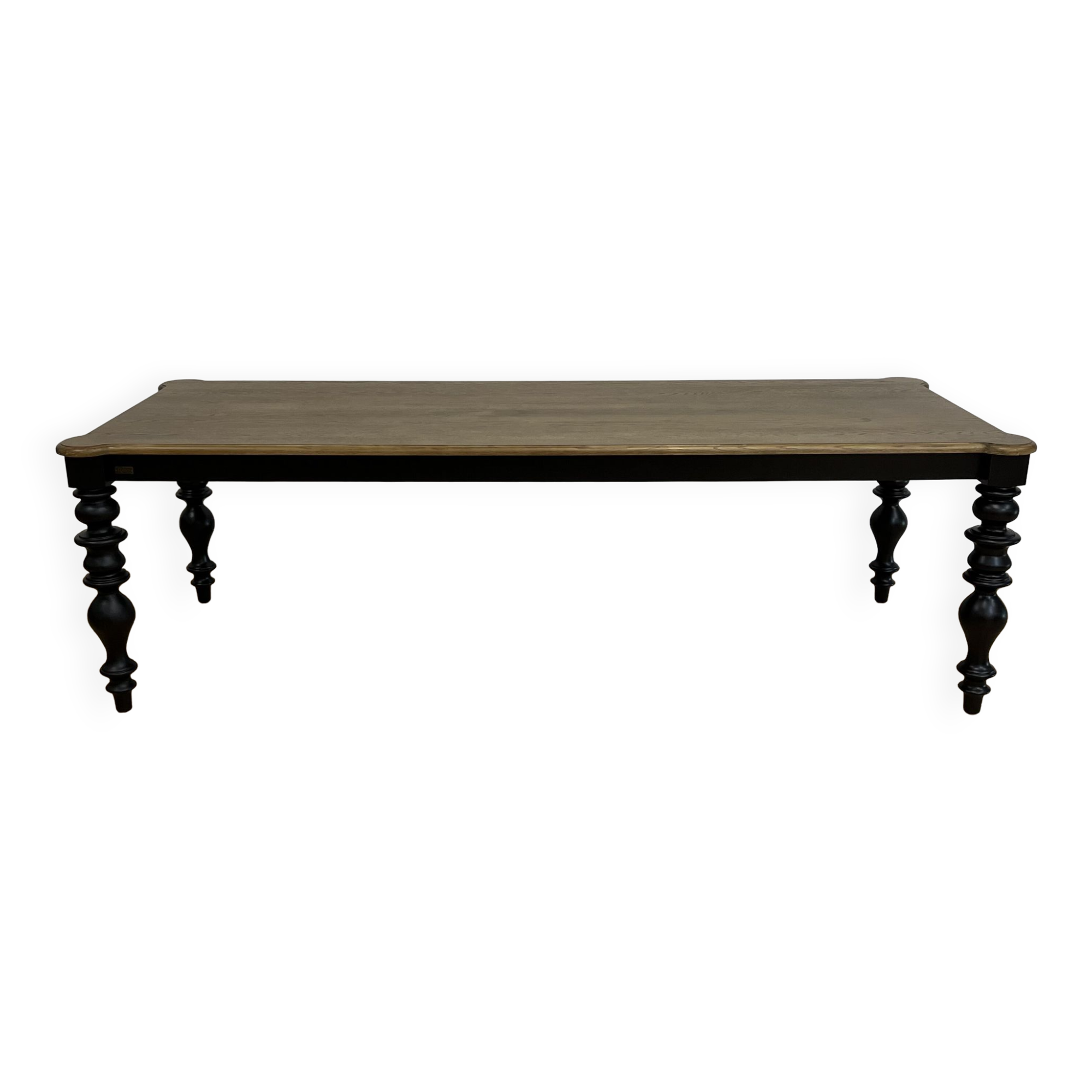 Table à manger classique en bois, pieds noirs, 12 couverts