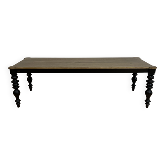 Table à manger classique en bois, pieds noirs, 12 couverts