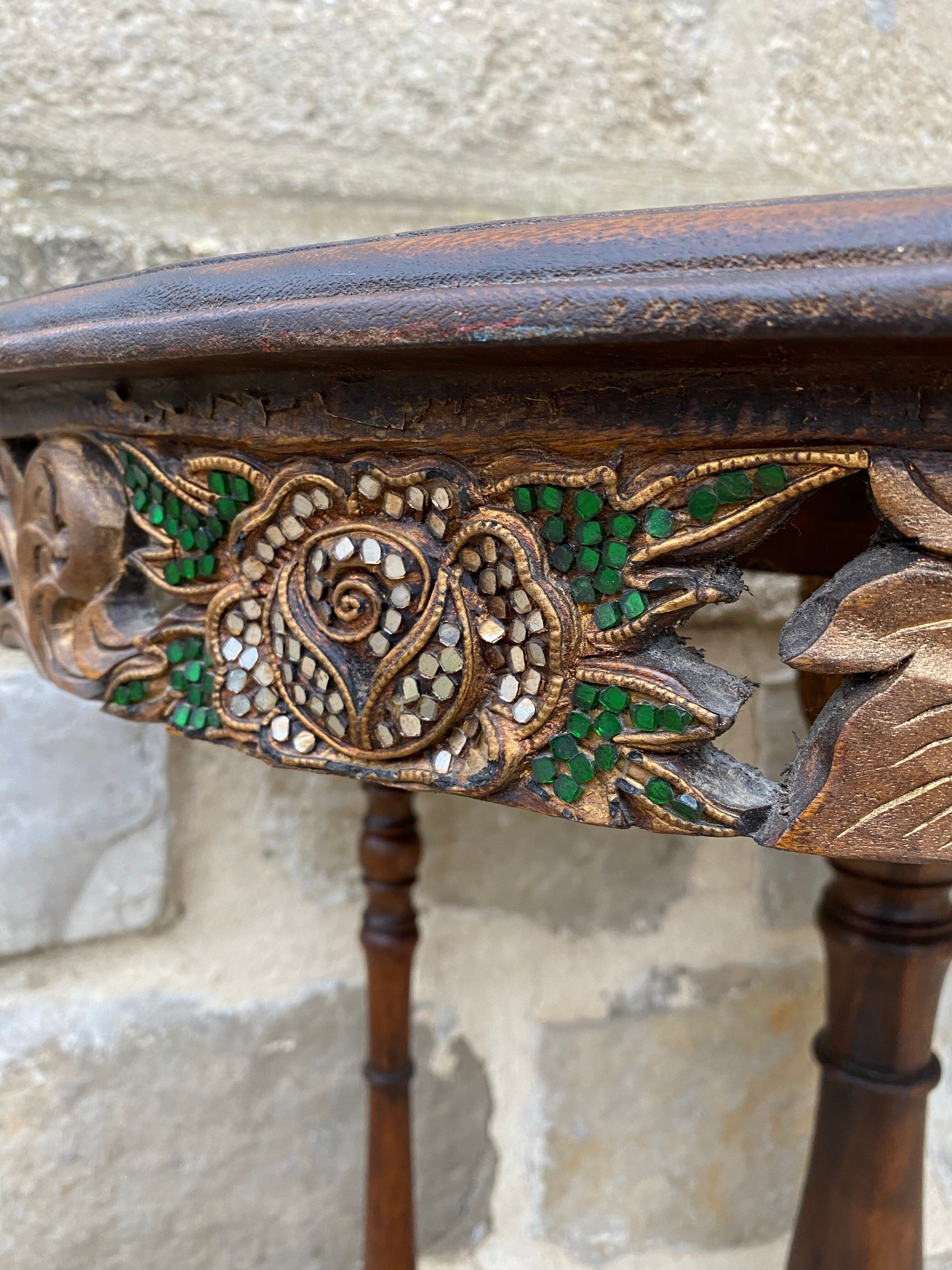 Console half moon carved wood 1970