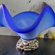 Coupe, centre de table vintage en verre de Murano bleu